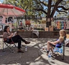 set up drawing on the street