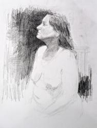 'Drawing at the Blue Easel Club', 9" x 12", graphite on paper, 2024. (Drawn at the studio of Carol Peebles)